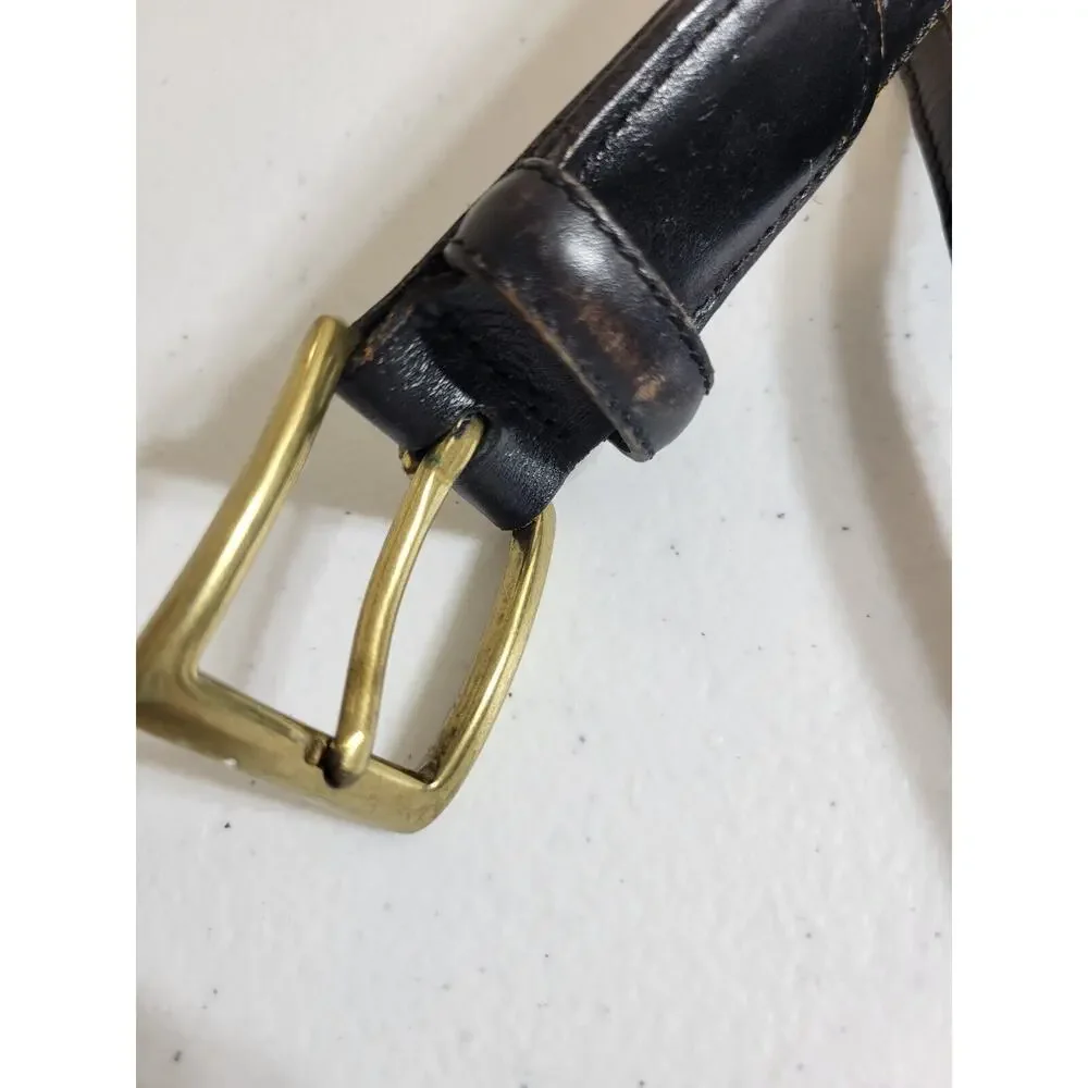 Belt Men's Black Genuine Leather‎ Work Casual Dress Solid Brass Buckle Size 40